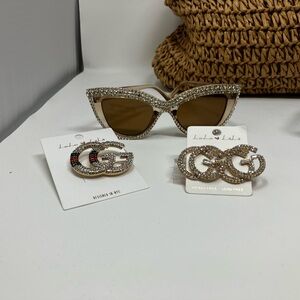 Gold Sunglasses and Brooch Set